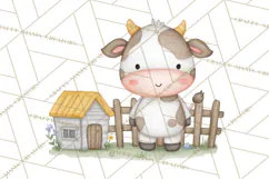 Farm Clipart, Woodland Farm Animals, Cows Pigs Chickens Png Product Image 3