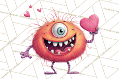 Valentine Monster Clipart PNG, Cute Valentine Monsters, Kids Product Image 4