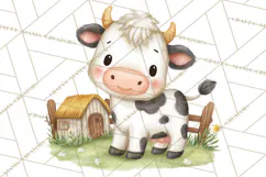 Farm Clipart, Woodland Farm Animals, Cows Pigs Chickens Png Product Image 5