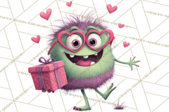 Valentine Monster Clipart PNG, Cute Valentine Monsters, Kids Product Image 2