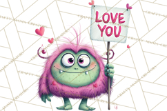 Valentine Monster Clipart PNG, Cute Valentine Monsters, Kids Product Image 4