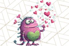 Valentine Monster Clipart PNG, Cute Valentine Monsters, Kids Product Image 2