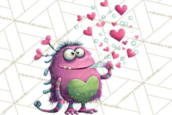 Valentine Monster Clipart PNG, Cute Valentine Monsters, Kids Product Image 2