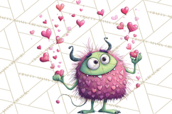 Valentine Monster Clipart PNG, Cute Valentine Monsters, Kids Product Image 3
