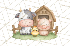 Farm Clipart, Woodland Farm Animals, Cows Pigs Chickens Png Product Image 3