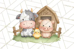Farm Clipart, Woodland Farm Animals, Cows Pigs Chickens Png Product Image 3
