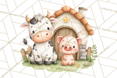 Farm Clipart, Woodland Farm Animals, Cows Pigs Chickens Png Product Image 4