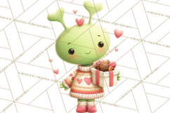 Green Alien Valentine Clipart PNG, Cute Alien Valentines Product Image 5