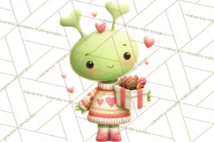 Green Alien Valentine Clipart PNG, Cute Alien Valentines Product Image 5
