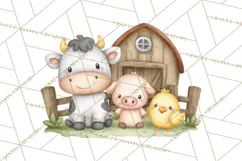 Farm Clipart, Woodland Farm Animals, Cows Pigs Chickens Png Product Image 5