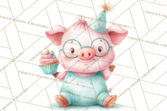 Farm Birthday Clipart PNG, Watercolor Farm Animals Birthday Product Image 5