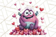 Valentine Monster Clipart PNG, Cute Valentine Monsters, Kids Product Image 5
