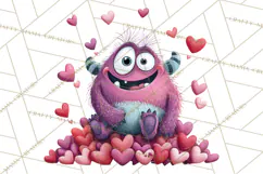 Valentine Monster Clipart PNG, Cute Valentine Monsters, Kids Product Image 5