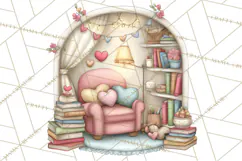 Valentine Bookstore Clipart PNG Cute Library Romance Product Image 2