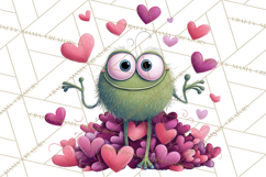 Valentine Monster Clipart PNG, Cute Valentine Monsters, Kids Product Image 2