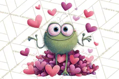 Valentine Monster Clipart PNG, Cute Valentine Monsters, Kids Product Image 2