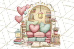 Valentine Bookstore Clipart PNG Cute Library Romance Product Image 3