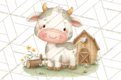 Farm Clipart, Woodland Farm Animals, Cows Pigs Chickens Png Product Image 4
