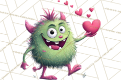 Valentine Monster Clipart PNG, Cute Valentine Monsters, Kids Product Image 5