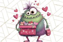 Valentine Monster Clipart PNG, Cute Valentine Monsters, Kids Product Image 2
