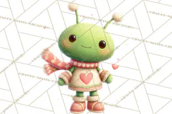 Green Alien Valentine Clipart PNG, Cute Alien Valentines Product Image 2