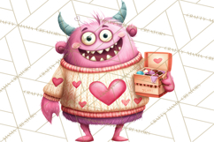 Valentine Monster Clipart PNG, Cute Valentine Monsters, Kids Product Image 3