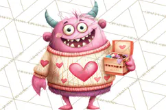 Valentine Monster Clipart PNG, Cute Valentine Monsters, Kids Product Image 3
