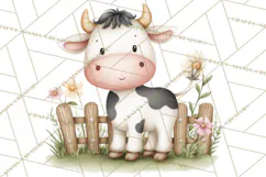 Farm Clipart, Woodland Farm Animals, Cows Pigs Chickens Png Product Image 3