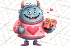 Valentine Monster Clipart PNG, Cute Valentine Monsters, Kids Product Image 4