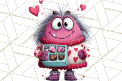 Valentine Monster Clipart PNG, Cute Valentine Monsters, Kids Product Image 5