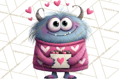 Valentine Monster Clipart PNG, Cute Valentine Monsters, Kids Product Image 2