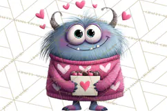 Valentine Monster Clipart PNG, Cute Valentine Monsters, Kids Product Image 2