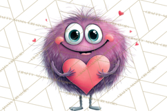 Valentine Monster Clipart PNG, Cute Valentine Monsters, Kids Product Image 3