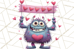 Valentine Monster Clipart PNG, Cute Valentine Monsters, Kids Product Image 2