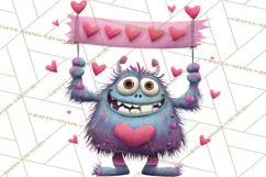 Valentine Monster Clipart PNG, Cute Valentine Monsters, Kids Product Image 2