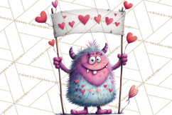 Valentine Monster Clipart PNG, Cute Valentine Monsters, Kids Product Image 3