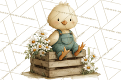 Vintage Spring Chicks Clipart, Cute Baby Chick Gardening Product Image 3