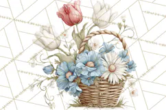 French Vintage Spring Clipart PNG, Pastel Bunny & Floral Art Product Image 4