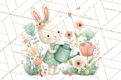 Spring Garden Animals Clipart, Whimsical Bunny Duck Frog Png Product Image 2