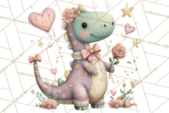 Valentine Dinosaur Clipart PNG, Cute Valentine Dinosaurs Product Image 4