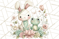 Spring Garden Animals Clipart, Whimsical Bunny Duck Frog Png Product Image 4