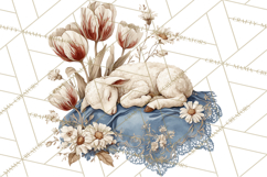 French Vintage Spring Clipart PNG, Pastel Bunny &amp; Floral Art Product Image 5