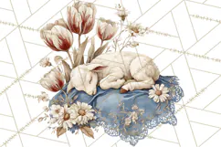 French Vintage Spring Clipart PNG, Pastel Bunny & Floral Art Product Image 5