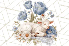 French Vintage Spring Clipart PNG, Pastel Bunny & Floral Art Product Image 2