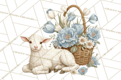 French Vintage Spring Clipart PNG, Pastel Bunny &amp; Floral Art Product Image 3