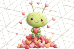 Green Alien Valentine Clipart PNG, Cute Alien Valentines Product Image 3