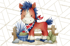 Patriotic Western Clipart, Whimsical Red White Blue Desert Product Image 5