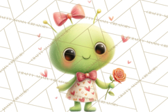 Green Alien Valentine Clipart PNG, Cute Alien Valentines Product Image 5