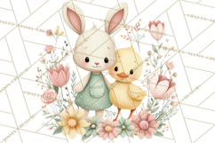 Spring Garden Animals Clipart, Whimsical Bunny Duck Frog Png Product Image 2