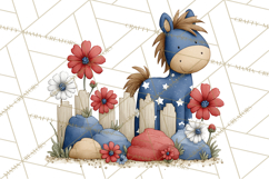Patriotic Western Clipart, Whimsical Red White Blue Desert Product Image 2